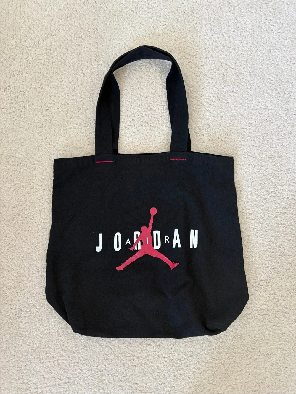 Jordan Black Canvas Tote with Red Jumpman Logo